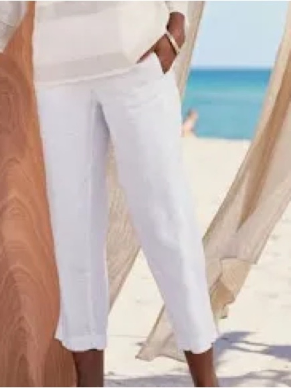 J Jill: 1X, Cropped White Linen Blend Pants